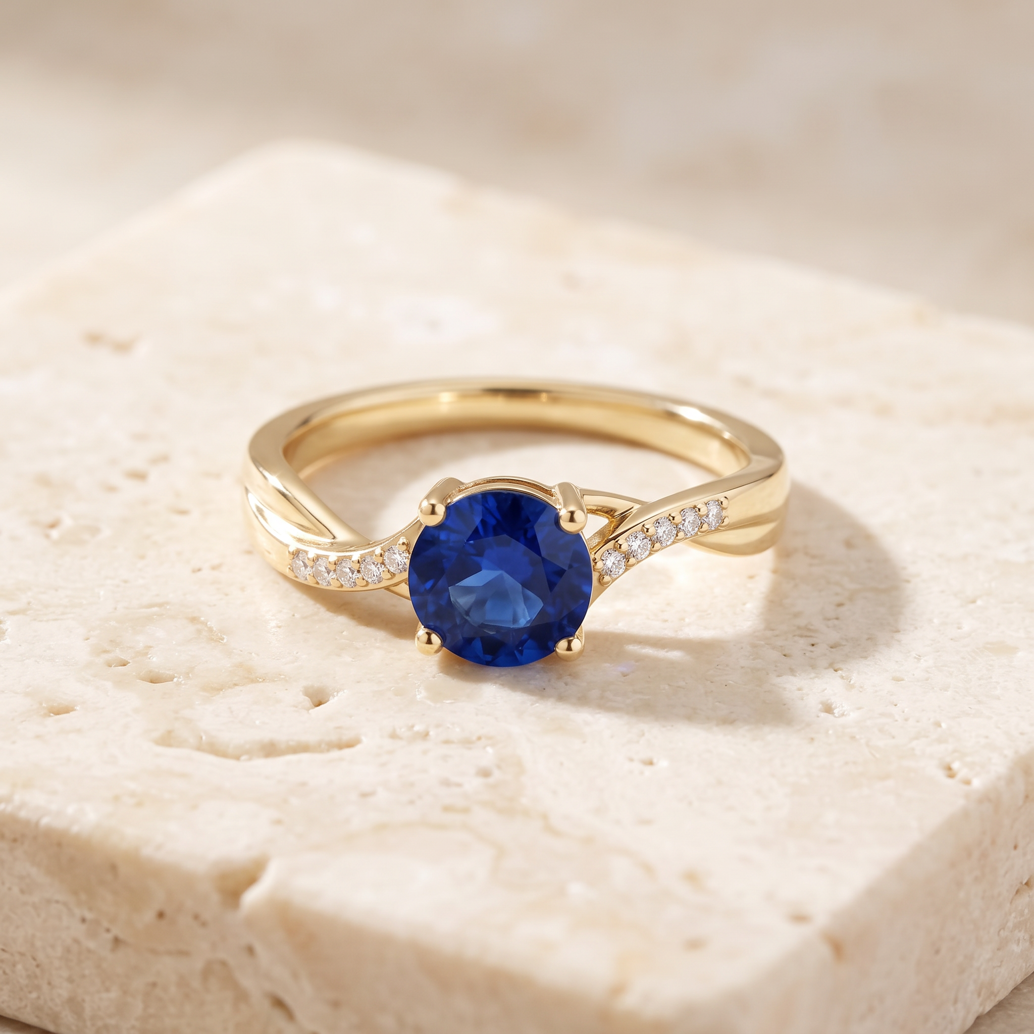 GIA Certified Solitaire Blue Sapphire Twisted Split Shank Ring by Angara