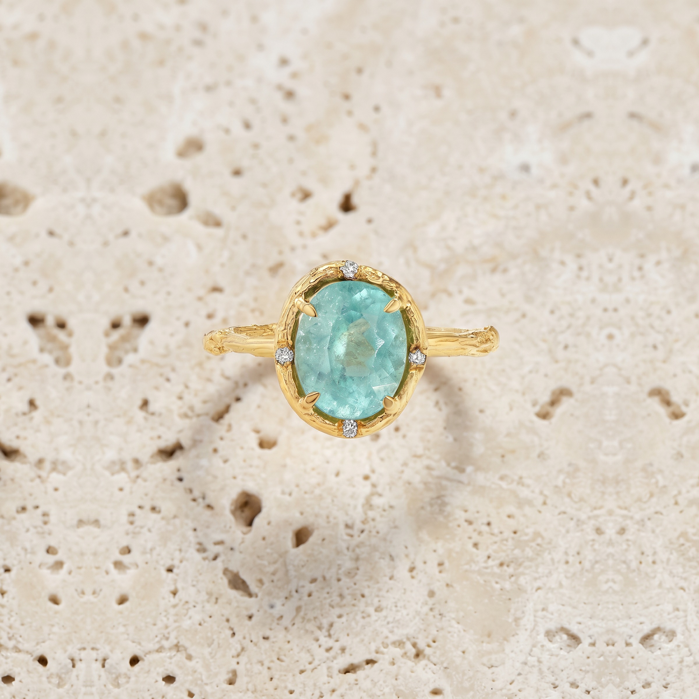 Aqua Tourmaline Yellow Gold Ring by YLANG23