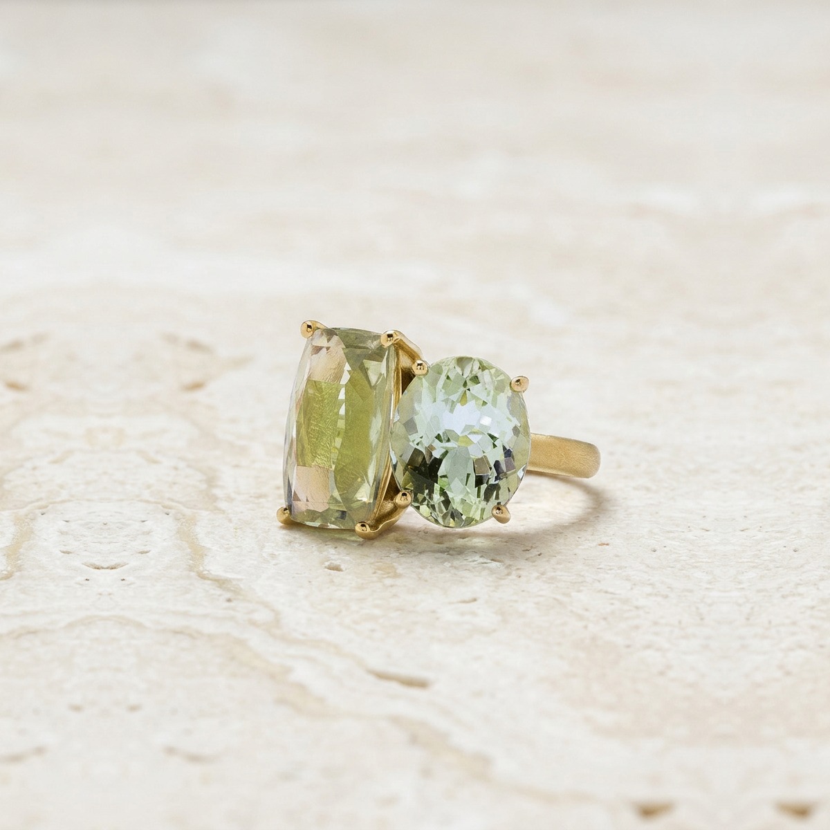 Gemmy Gem Double Stone Tourmaline & Aquamarine Yellow Gold Ring by YLANG23