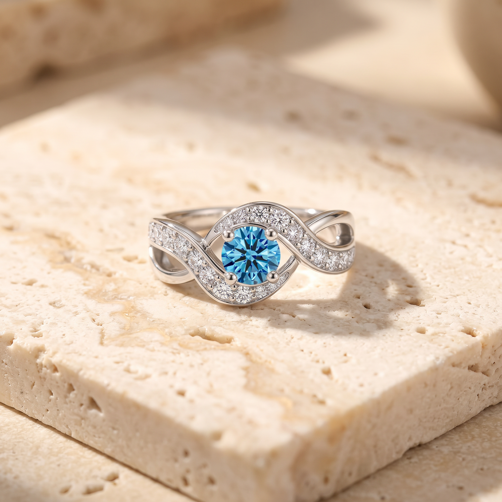Solitaire Lab-Grown Fancy Intense Blue Diamond Infinity Engagement Ring by Angara