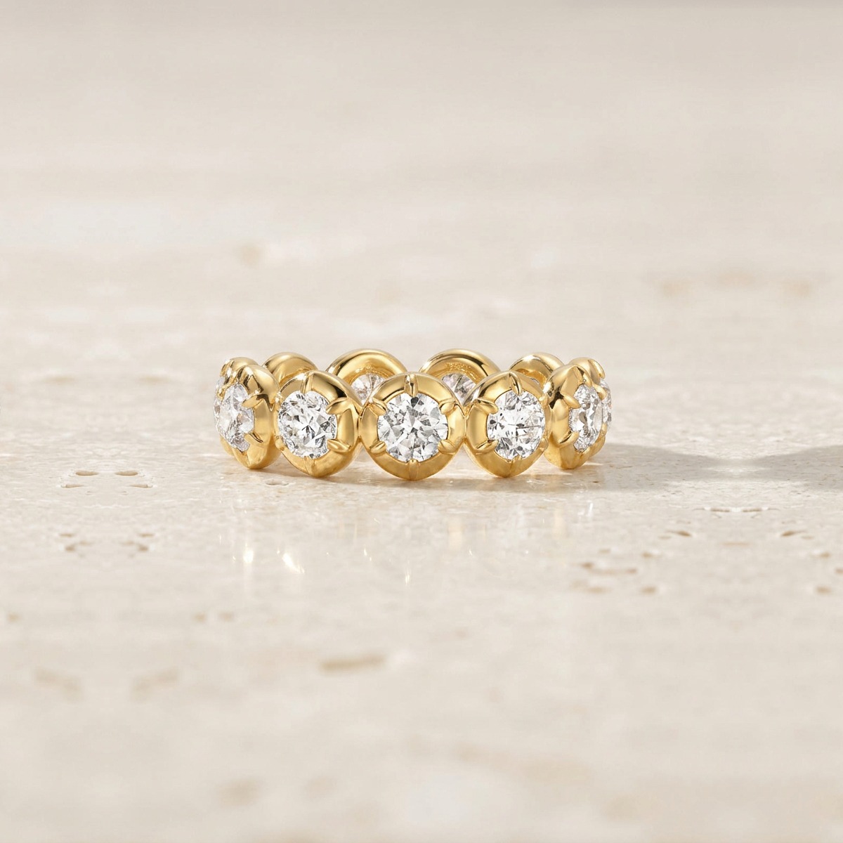 Rosette Diamond Eternity Yellow Gold Band by YLANG23
