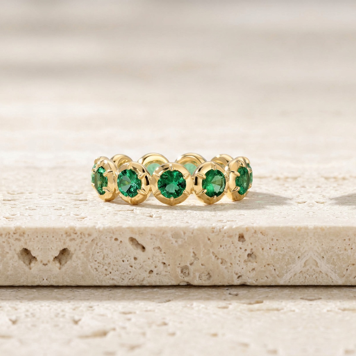 Rosette Emerald Eternity Yellow Gold Band by YLANG23
