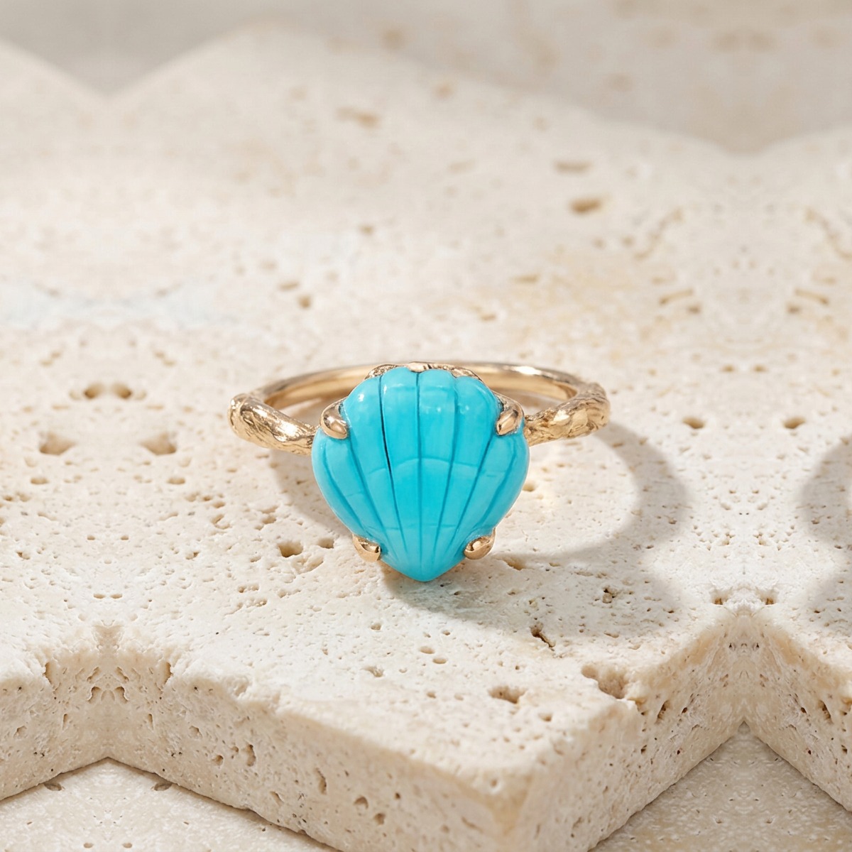 Turquoise Shell Yellow Gold Ring by YLANG23