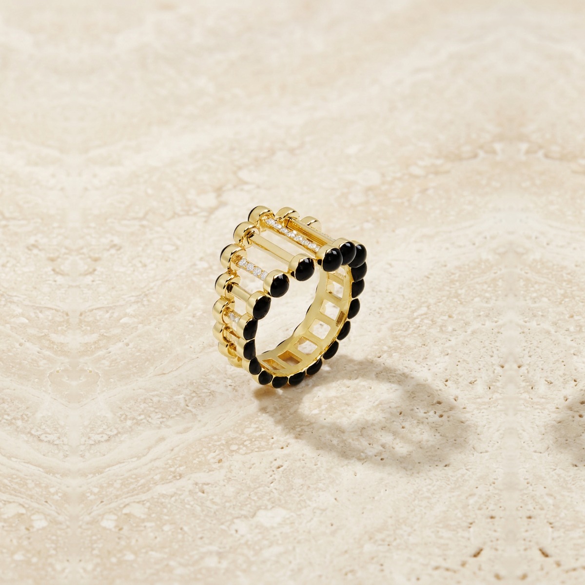 Little Twiggy Diamond & Black Enamel Ring by YLANG23