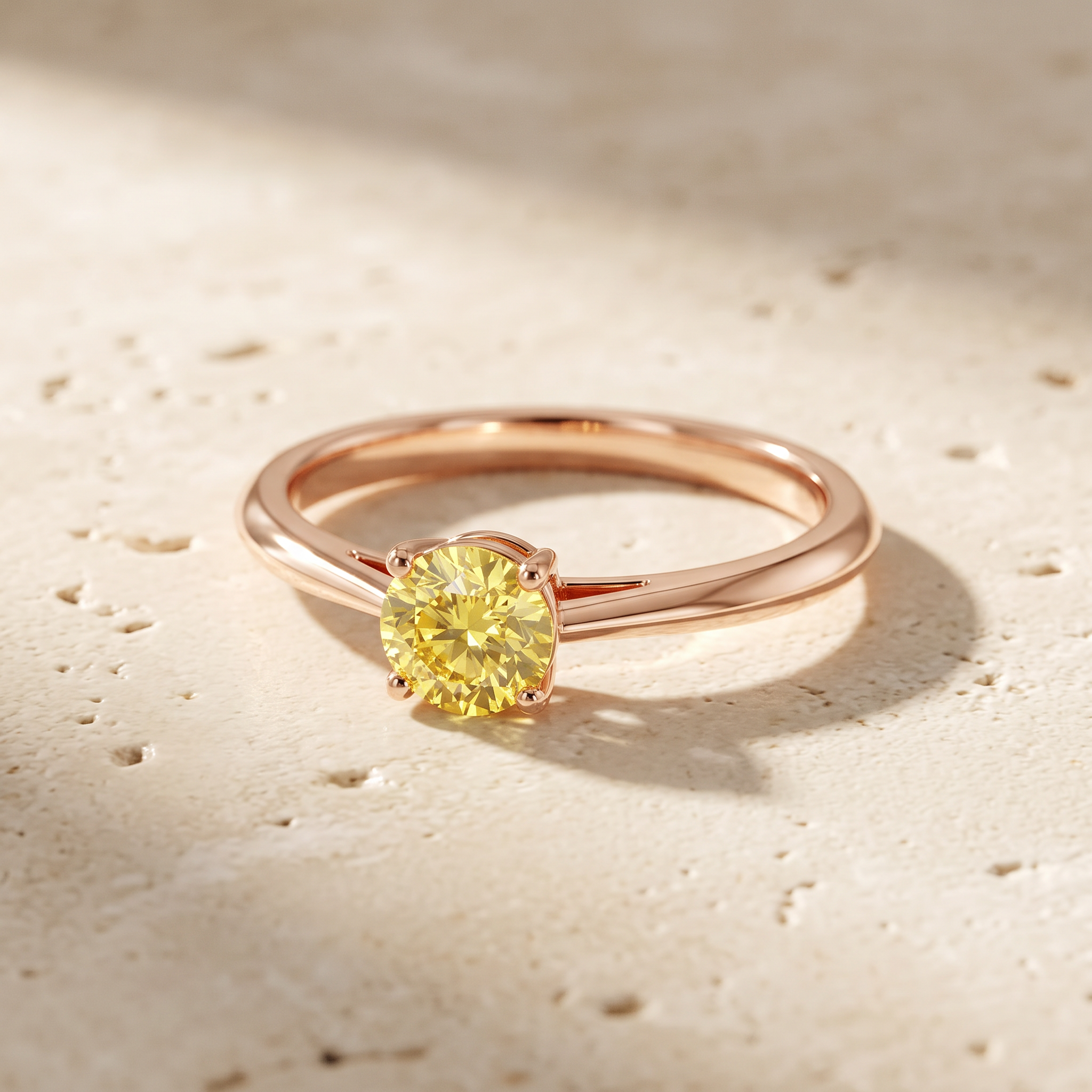 Knife-Edged Round Fancy Intense Yellow Diamond Solitaire Ring by Angara