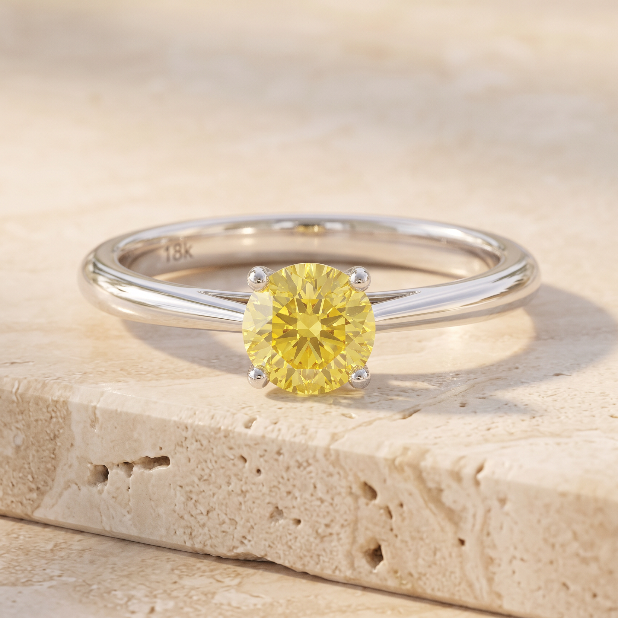 Knife-Edged Round Fancy Intense Yellow Diamond Solitaire Ring by Angara