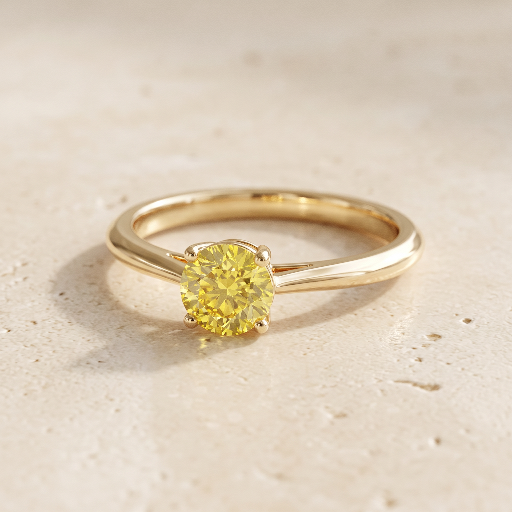 Knife-Edged Round Fancy Intense Yellow Diamond Solitaire Ring by Angara
